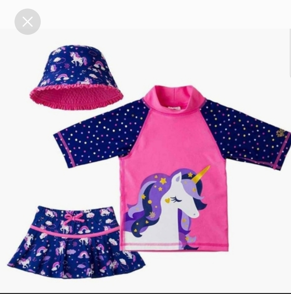UV Skinz nwt Girl's 3PC Swim Suit, UPV 50+, New, Unicorn 2t